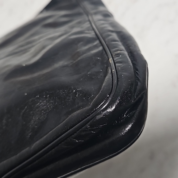 12.5×9 lg Soft black leather tan suede vintage Large purse  pull tag chain - Picture 14 of 17